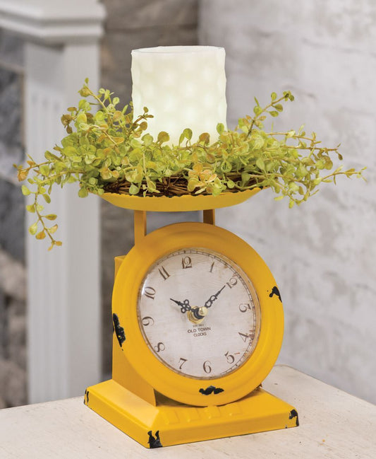 Vintage style scale clock, sunflower yellow setting clock decor, metal decorative scale clock
