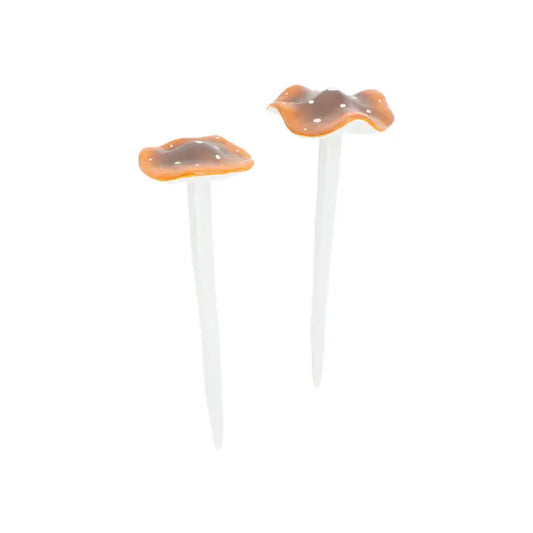 Brown Porcelain Mushrooms, Orange Mushroom Yard Stake, Flower Pot Ground Pick