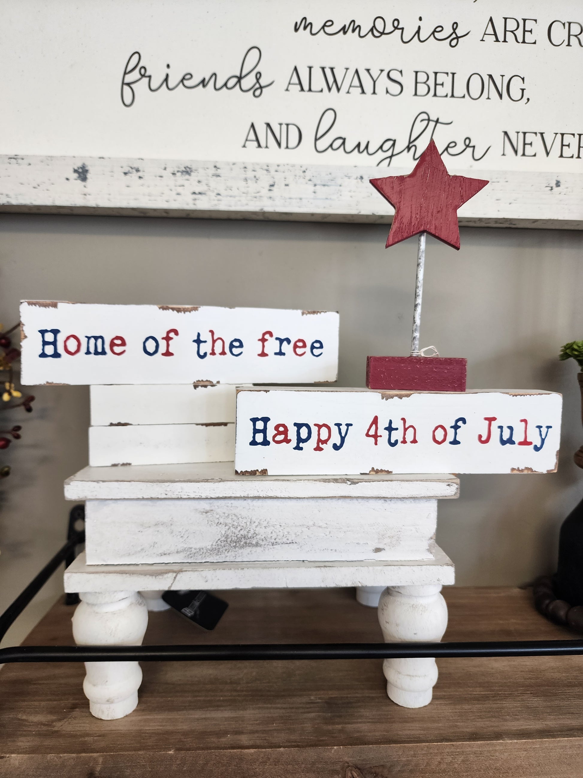 Reversible 4th of July Small Tiered Tray Sign. This Small Guy is great for tier trays, rae dunn setups, 4th of July shelves, or mantels. 