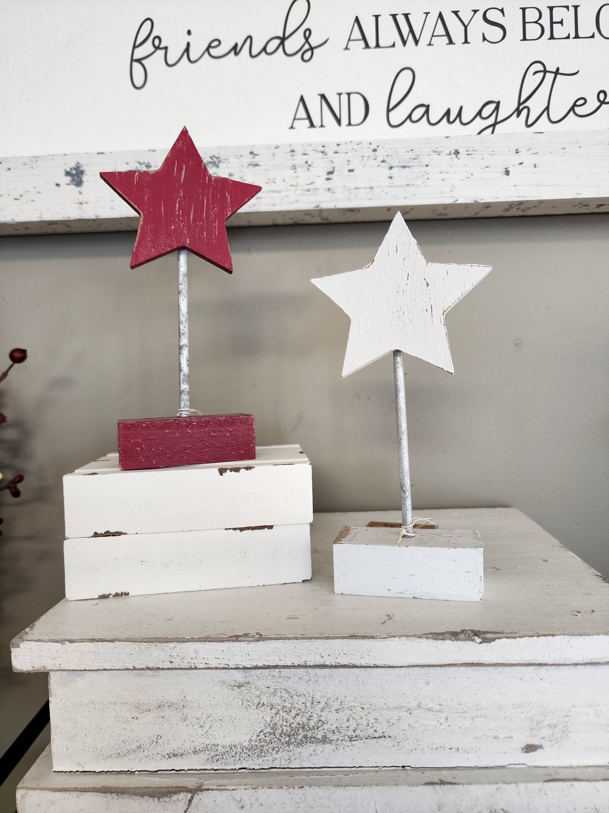 Star on Stand Small Tiered Tray Decor. This Small Guy is great for tier trays, rae dunn setups, 4th of July shelves, or mantels. Cute to add to a tray or table centerpiece.