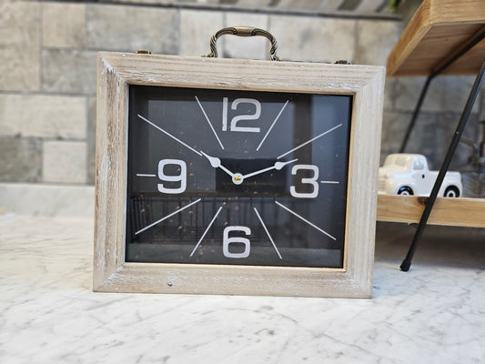 Modern Standing Table Clock, Square Farmhouse Clock, Vintage Retro Black and White Clock, Mantel Clock