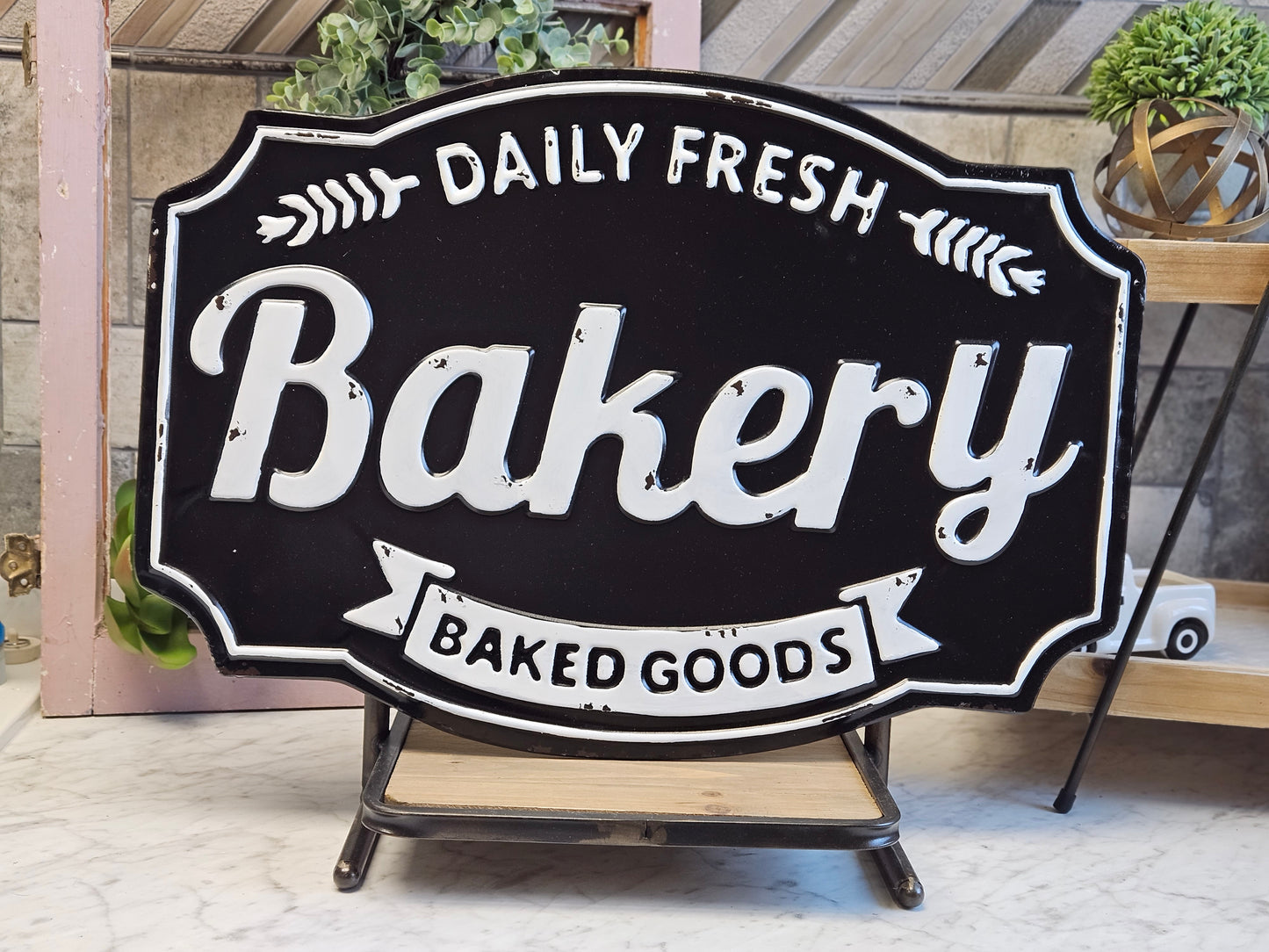 Metal Bakery Sign, Raised Metal Black and White Sign, Farmhouse Bakery Shop Sign Sign, Vintage Style Modern Sign, Wall Hanging Bakery