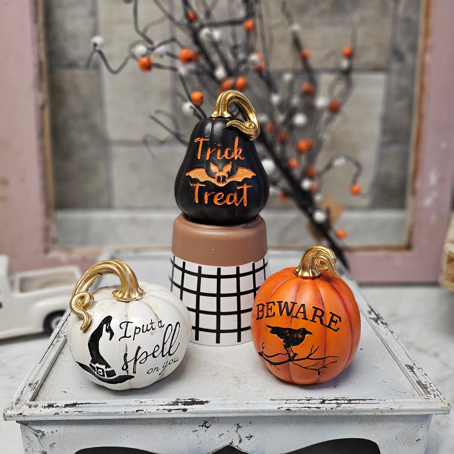 Halloween Ceramic Pumpkin, Trick or Treat Decorations, Halloween Decorations, Spooky Tiered Tray Decor, Small Ceramic Pumpkins, Hocus Pocus Mantel Ideas