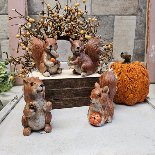 Fall Squirrel Figurine, Resin Setting Squirrel, Autumn Shelf Setter, Fall Cute Critter, Tiered Tray Decor Small Fall Decorations