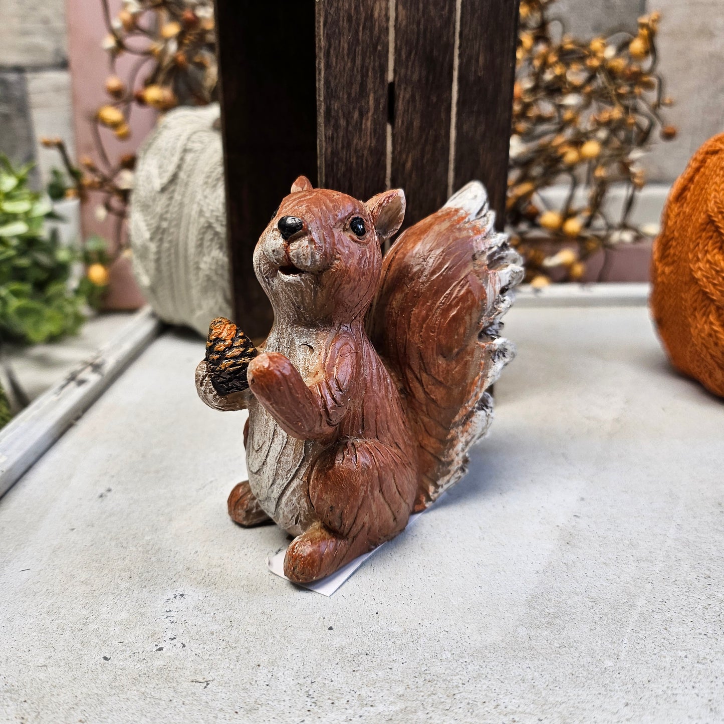 Fall Squirrel Figurine, Resin Setting Squirrel, Autumn Shelf Setter, Fall Cute Critter, Tiered Tray Decor Small Fall Decorations