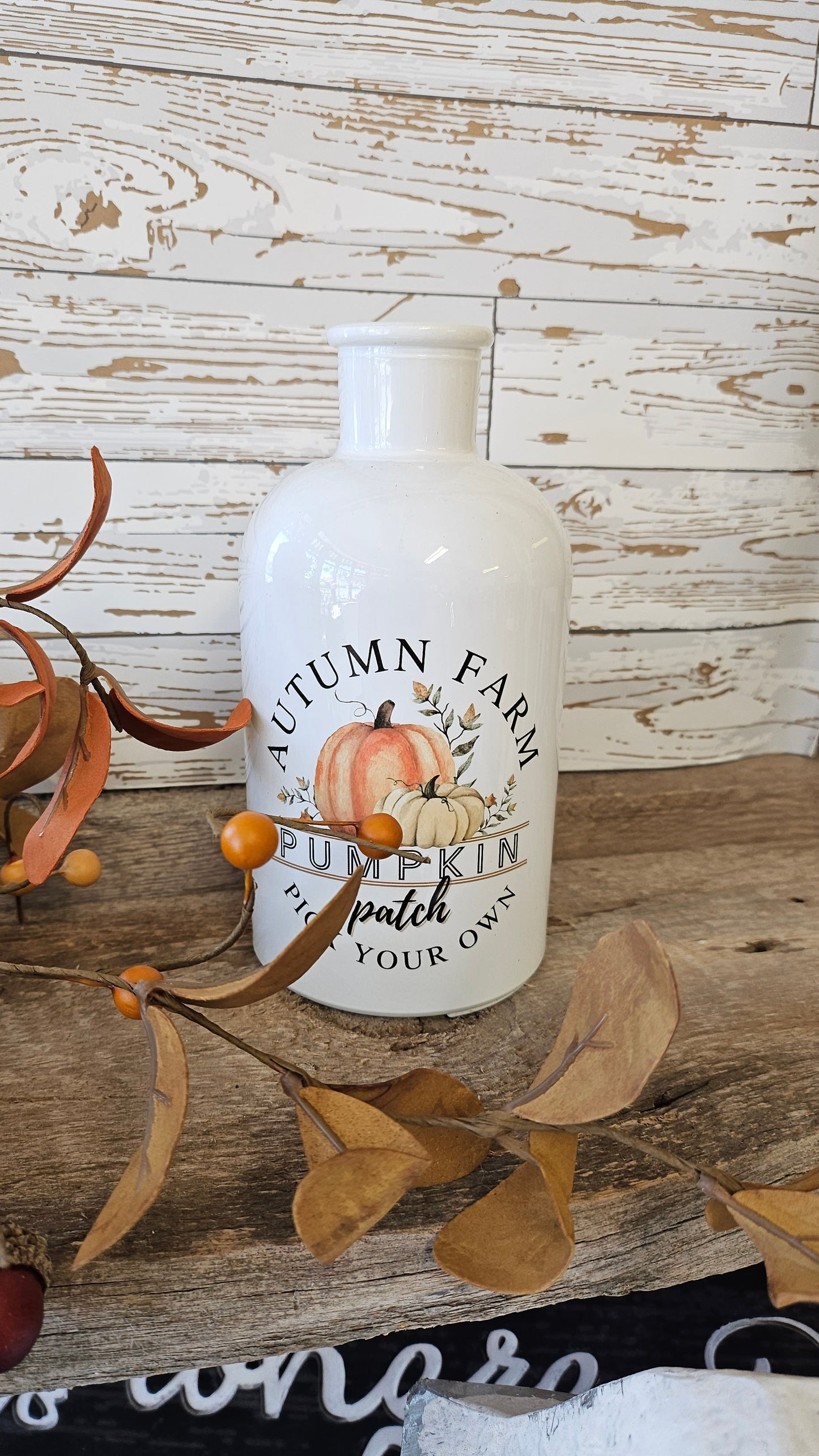 Autumn Farm Glass Jar, Fall Decor, Farmhouse mason jar vase