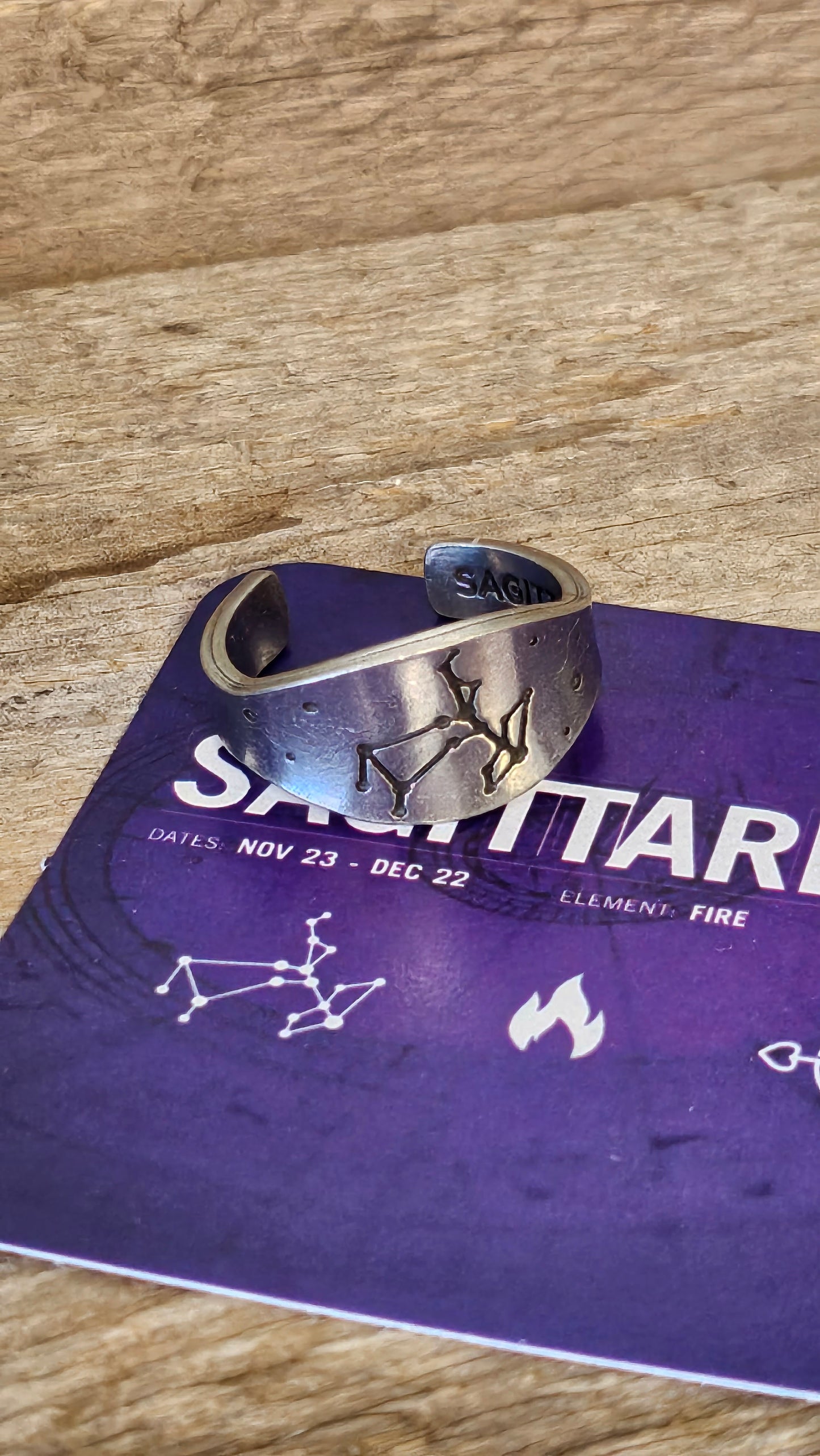 Sagittarius stamped adjustable ring, Zodiac sign and constellation jewelry