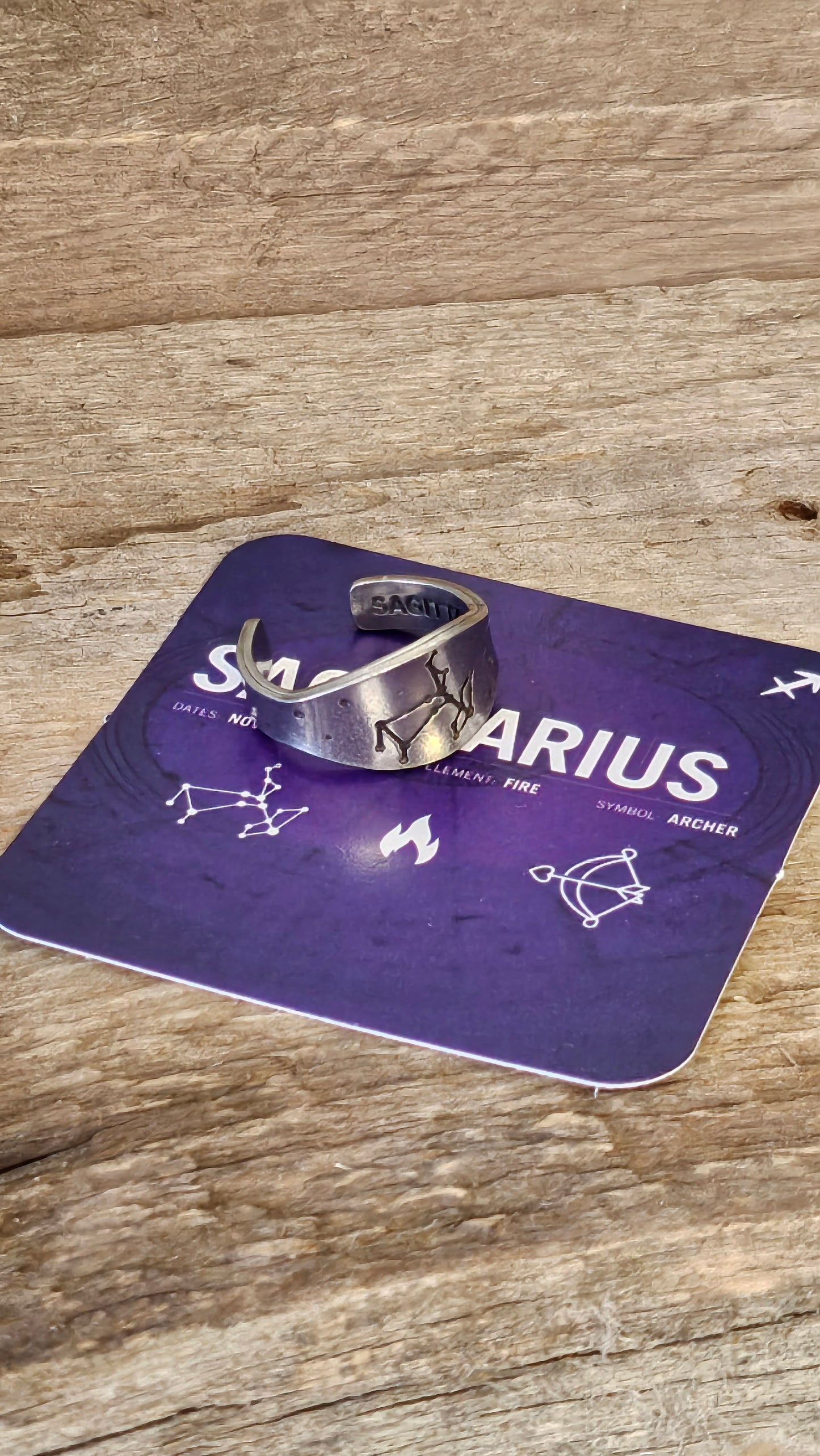 Sagittarius stamped adjustable ring, Zodiac sign and constellation jewelry