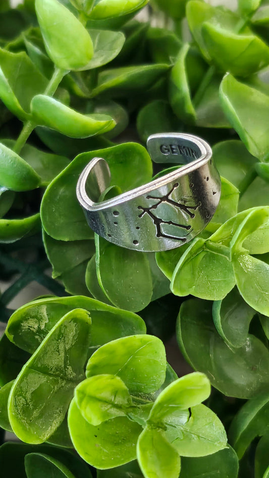 Gemini stamped adjustable ring, Zodiac sign and constellation jewelry