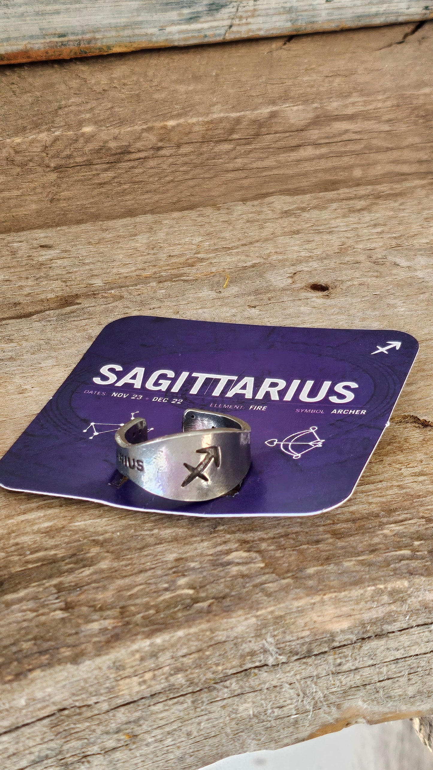 Sagittarius stamped adjustable ring, Zodiac sign and constellation jewelry