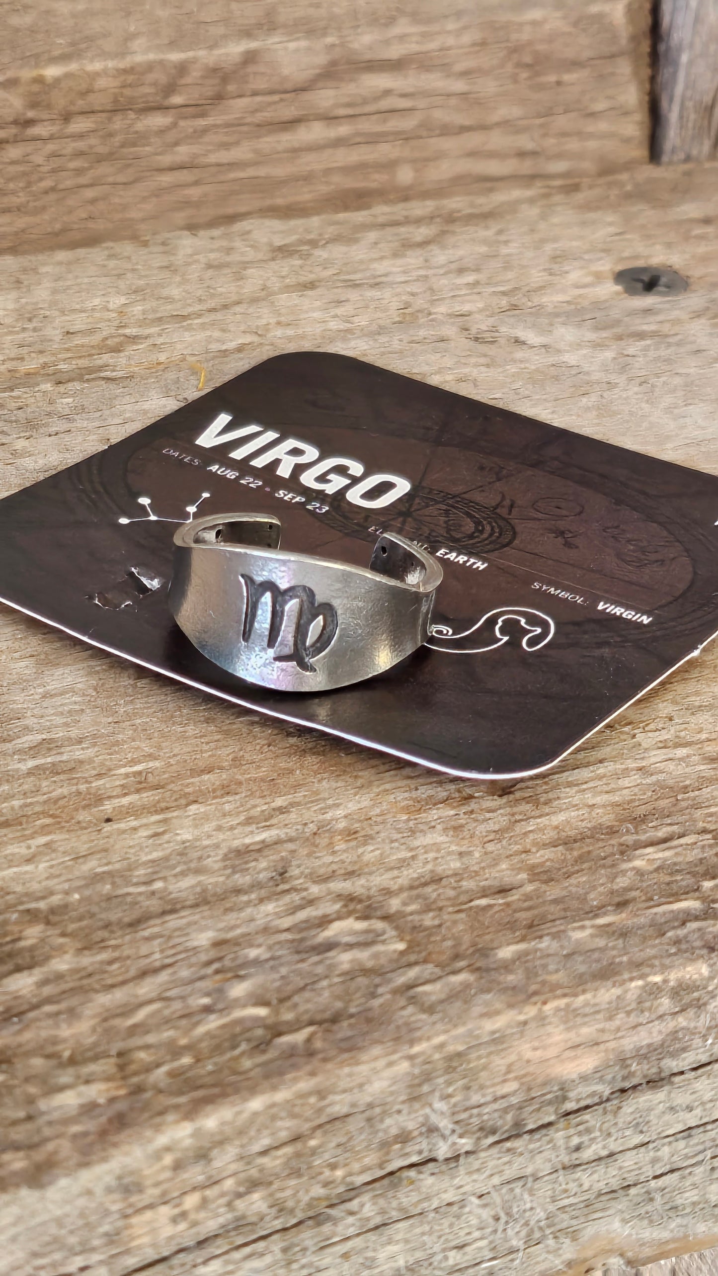 Virgo stamped adjustable ring, Zodiac sign and constellation jewelry