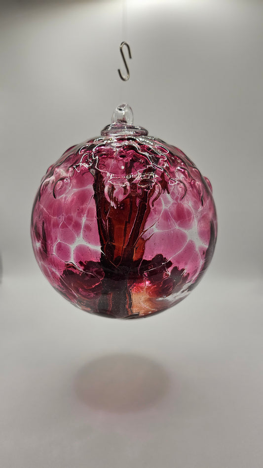 Old english witch ball, Glass orb, witch ball, spirit ball, evil spirit ball, red, purple pink, glass kuleg kitras art, iron art blown glass