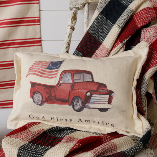 God bless America Red Truck 4th of July Pillow