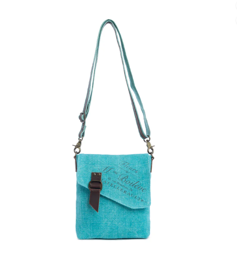 Tanglewood Shoulder Bag, Myra Purse, Canvas and Leather Teal Purse