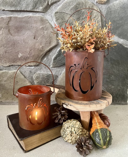 Vintage Rustic Metal Pumpkin Lantern – Candle Holder for FALL