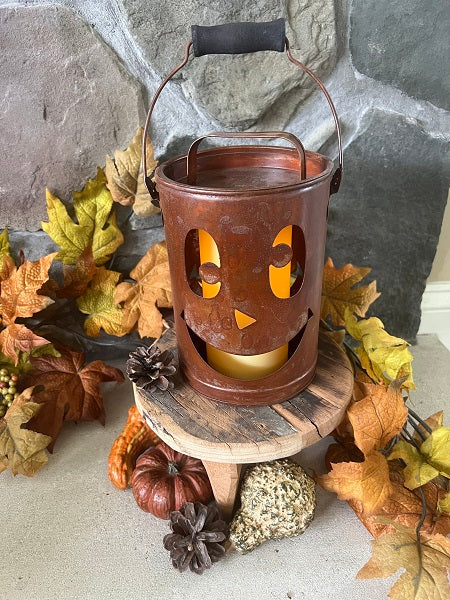 Vintage Rustic Metal Jack O' Lantern Lantern – Candle Holder for Halloween