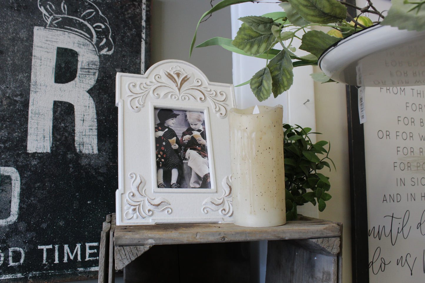 White Washed Vintage Picture Frame, Wooden Modern Farmhouse Picture Frame 4x6