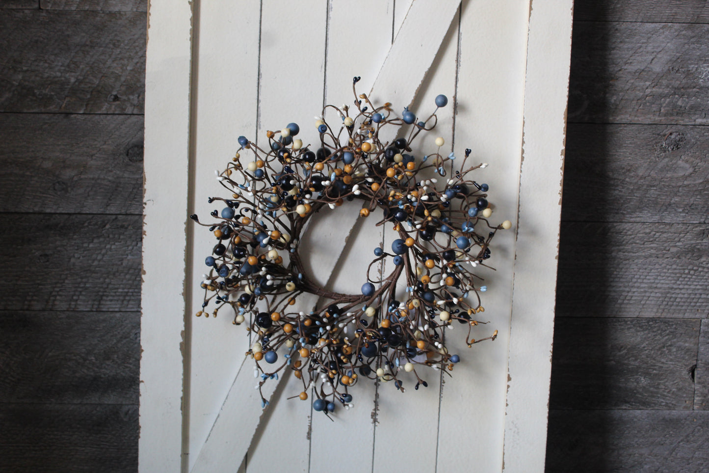 Yellow, Blue, Navy, and White Wreath, Modern Farmhouse Door Hanger