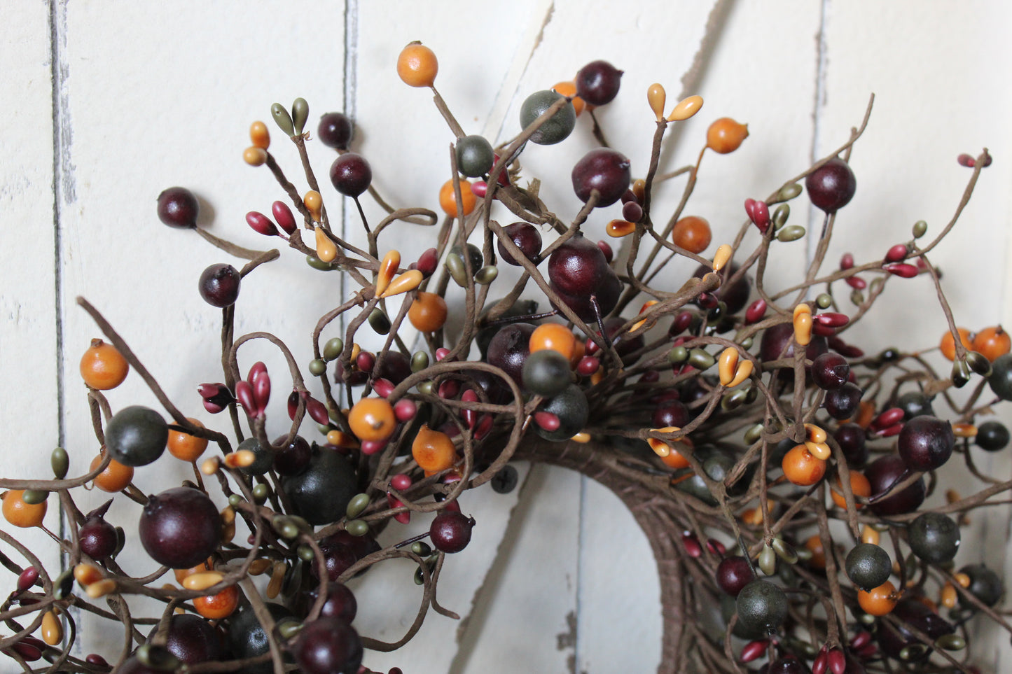 Fall Berry Wreath, Harvest door hanger, autumn small accent wreath, candle ring