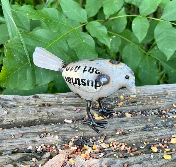 Recycled Metal Chick, Reclaimed Metal Chickadee Bird - White