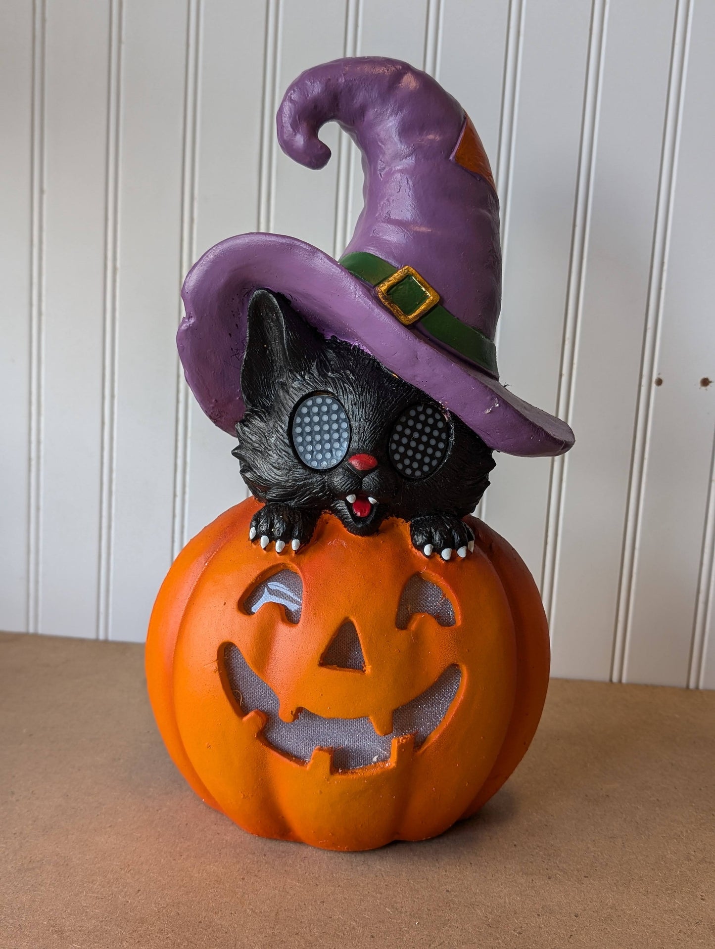 Battery Operated Lighted Ceramic Halloween Critter on Pumpkin - 15.5"H with Moving Eyes