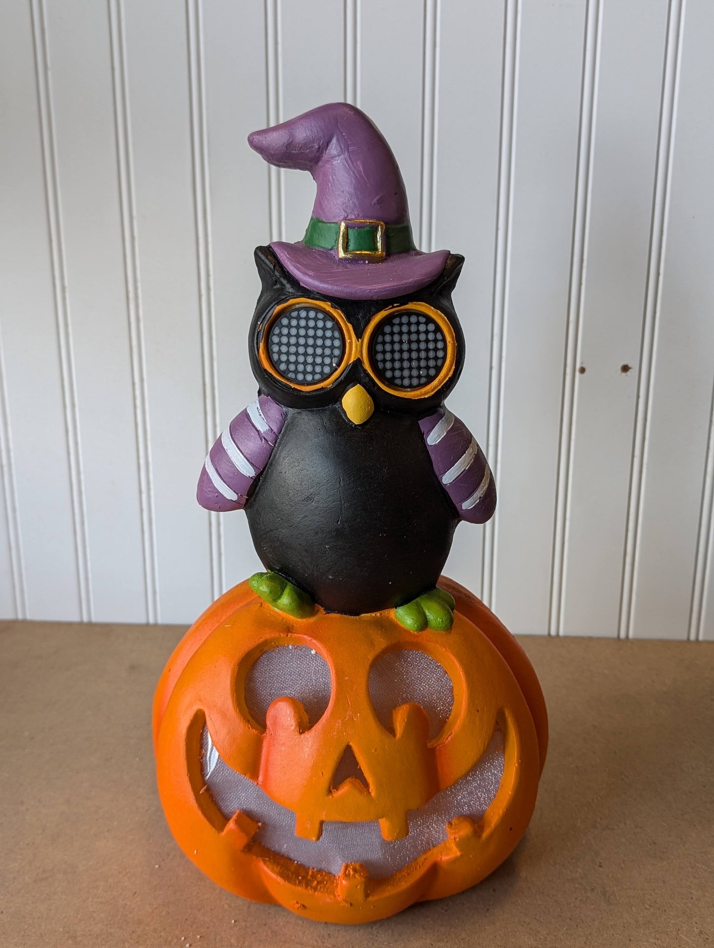 Battery Operated Lighted Ceramic Halloween Critter on Pumpkin - 15.5"H with Moving Eyes