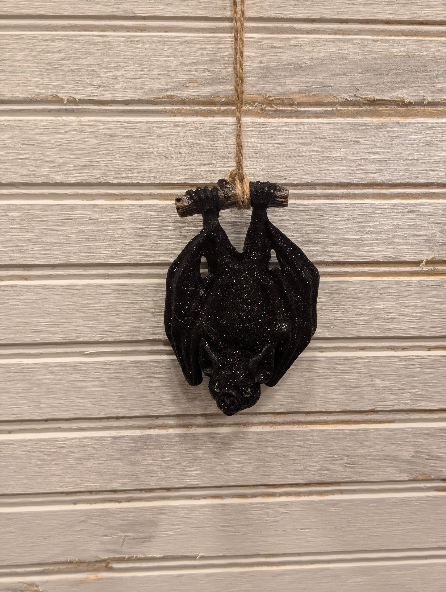 Hanging Bat Ornament, Glitter Ceramic Bat, 4.53"