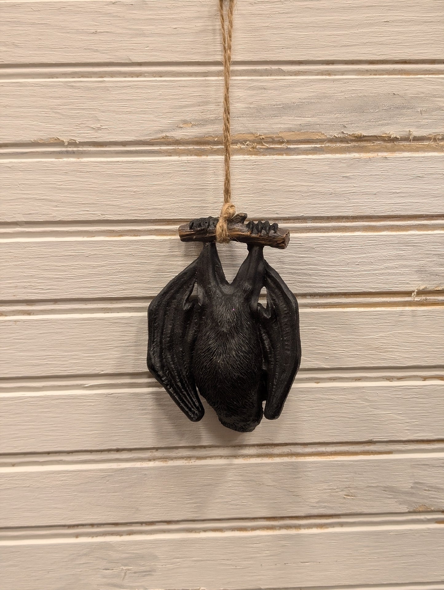 Hanging Bat Ornament, Glitter Ceramic Bat, 4.53"