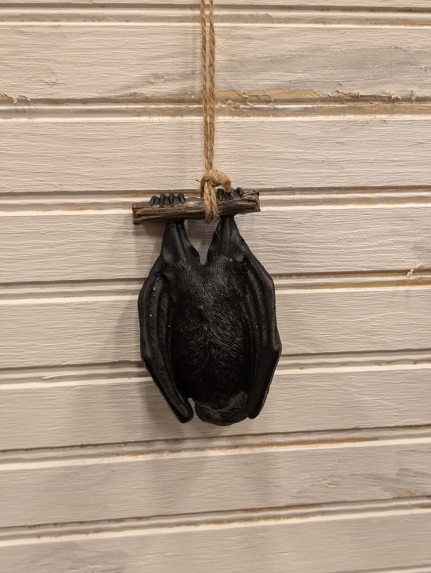 Hanging Bat Ornament, Glitter Ceramic Bat, 4.53"