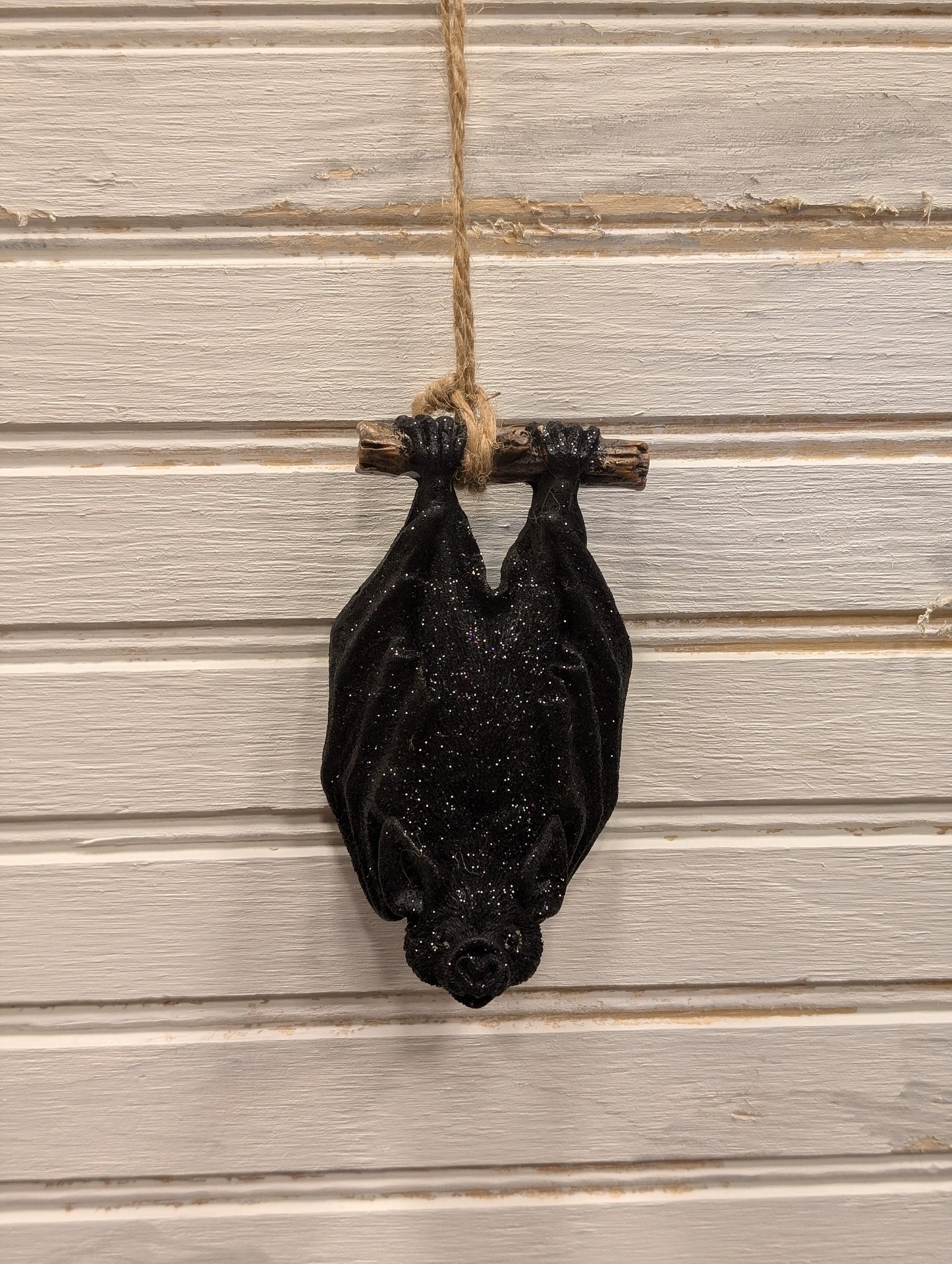 Hanging Bat Ornament, Glitter Ceramic Bat, 4.53"