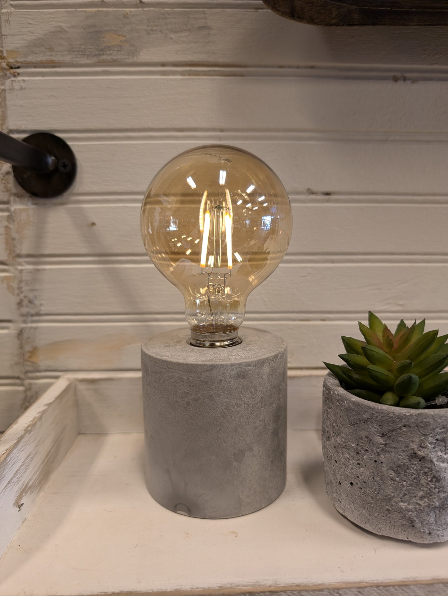 Edison Lightbulb Cement Battery Op Lamp