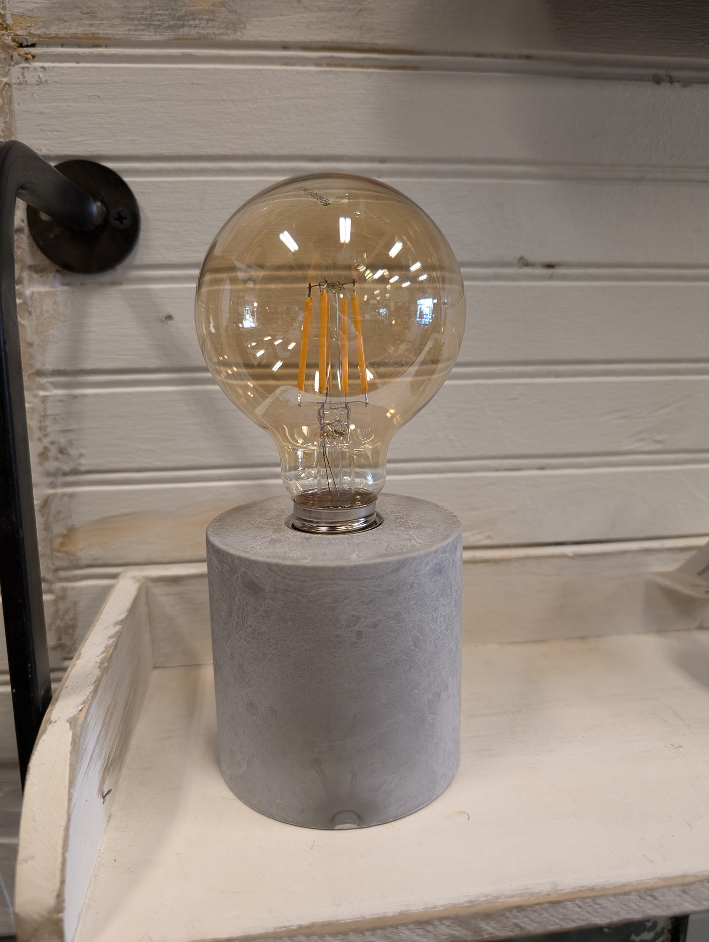 Edison Lightbulb Cement Battery Op Lamp