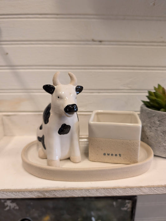 Cow Cream and Sugar Stoneware set, food safe Farm Kitchenware