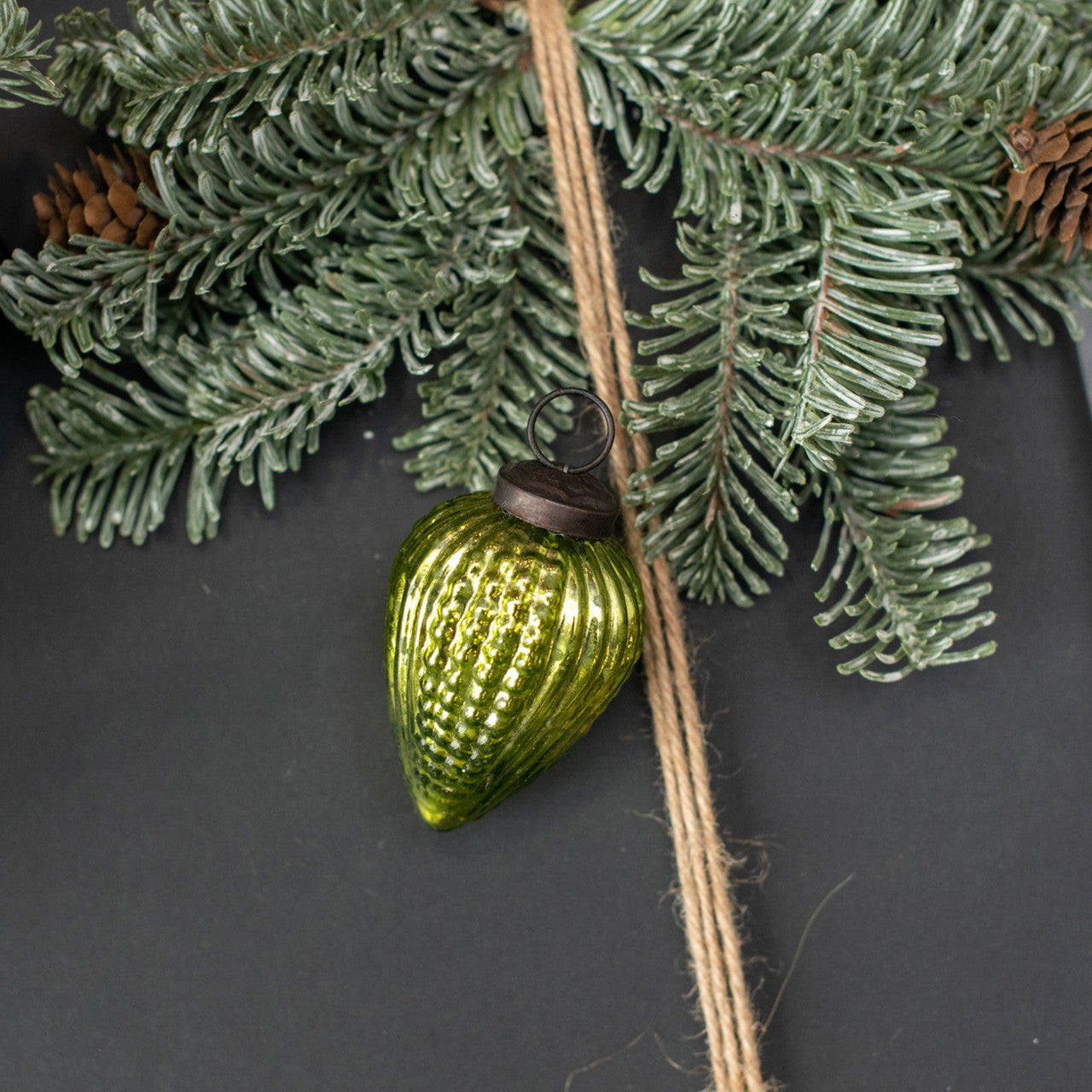 3" Glass Green Textured Teardrop Kugel Christmas Ornament - Vintage Style in Vibrant Lime Green