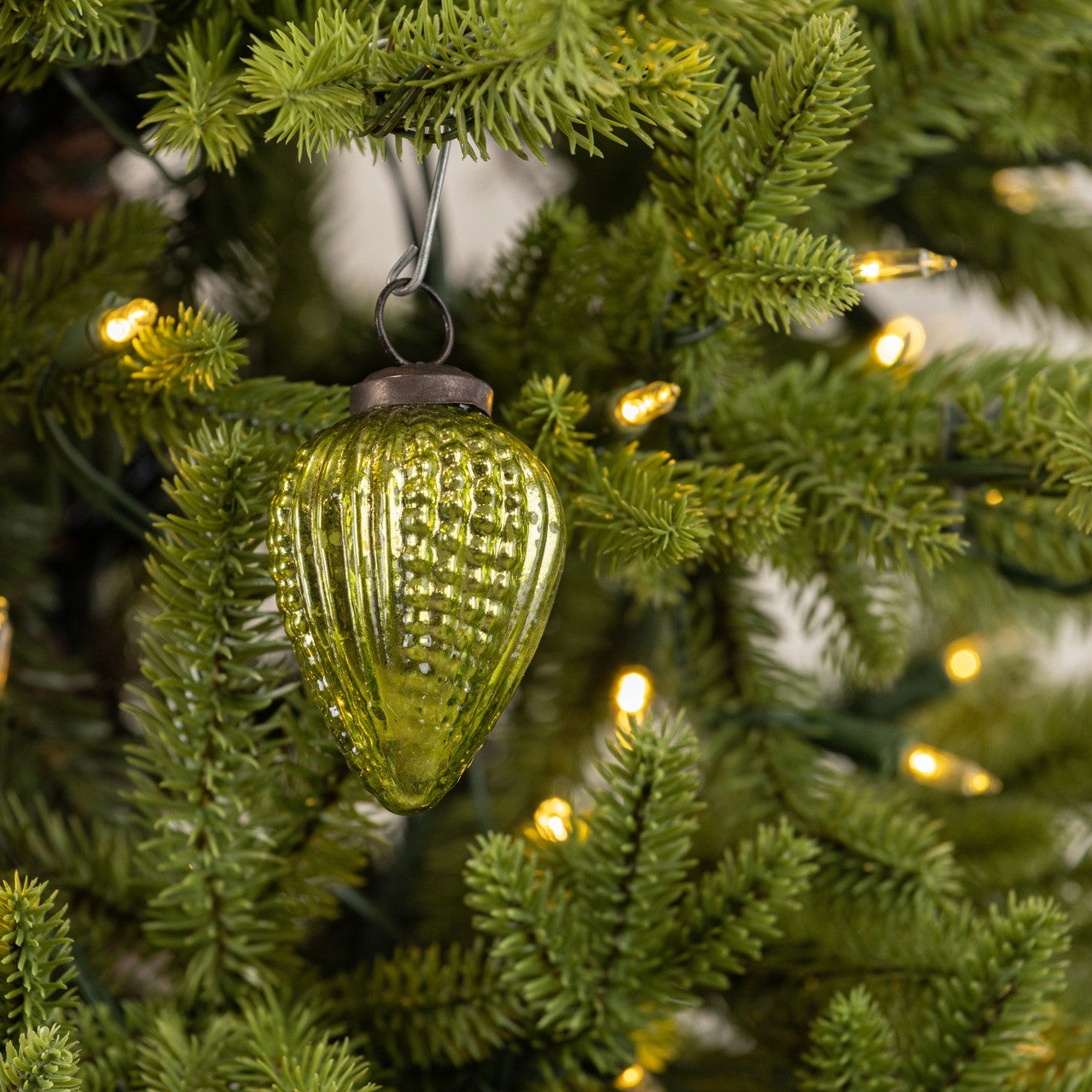 3" Glass Green Textured Teardrop Kugel Christmas Ornament - Vintage Style in Vibrant Lime Green