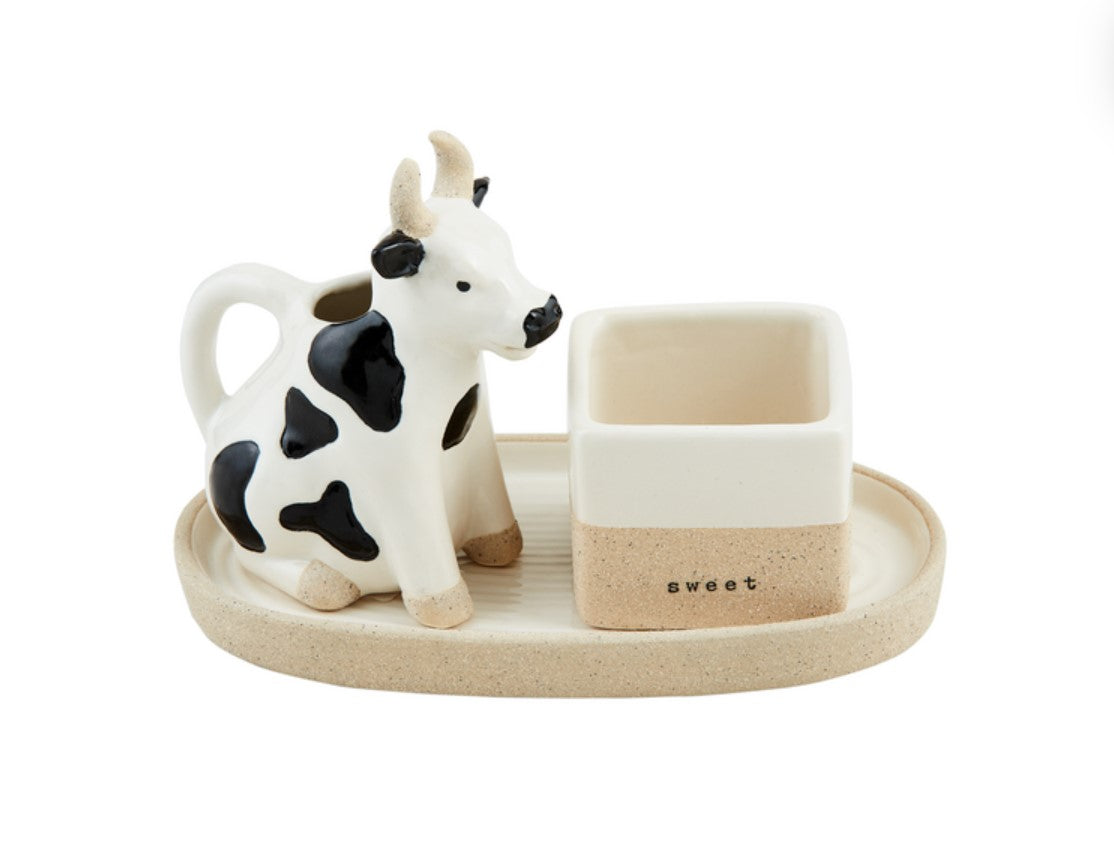 Cow Cream and Sugar Stoneware set, food safe Farm Kitchenware