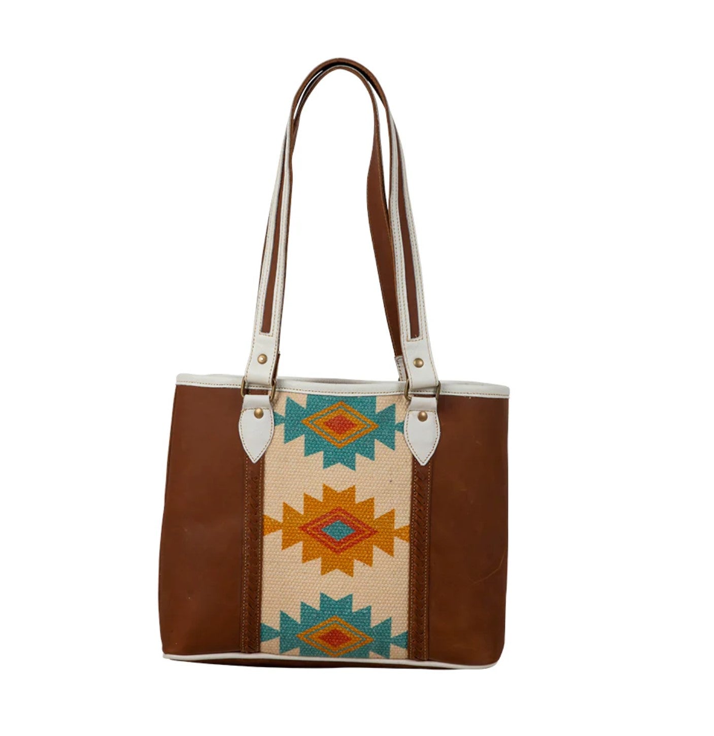 Nova Aztec Shoulder Bag, Southwestern Leather and Canvas Purse