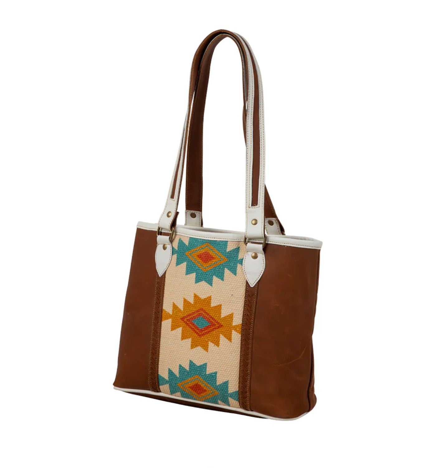 Nova Aztec Shoulder Bag, Southwestern Leather and Canvas Purse