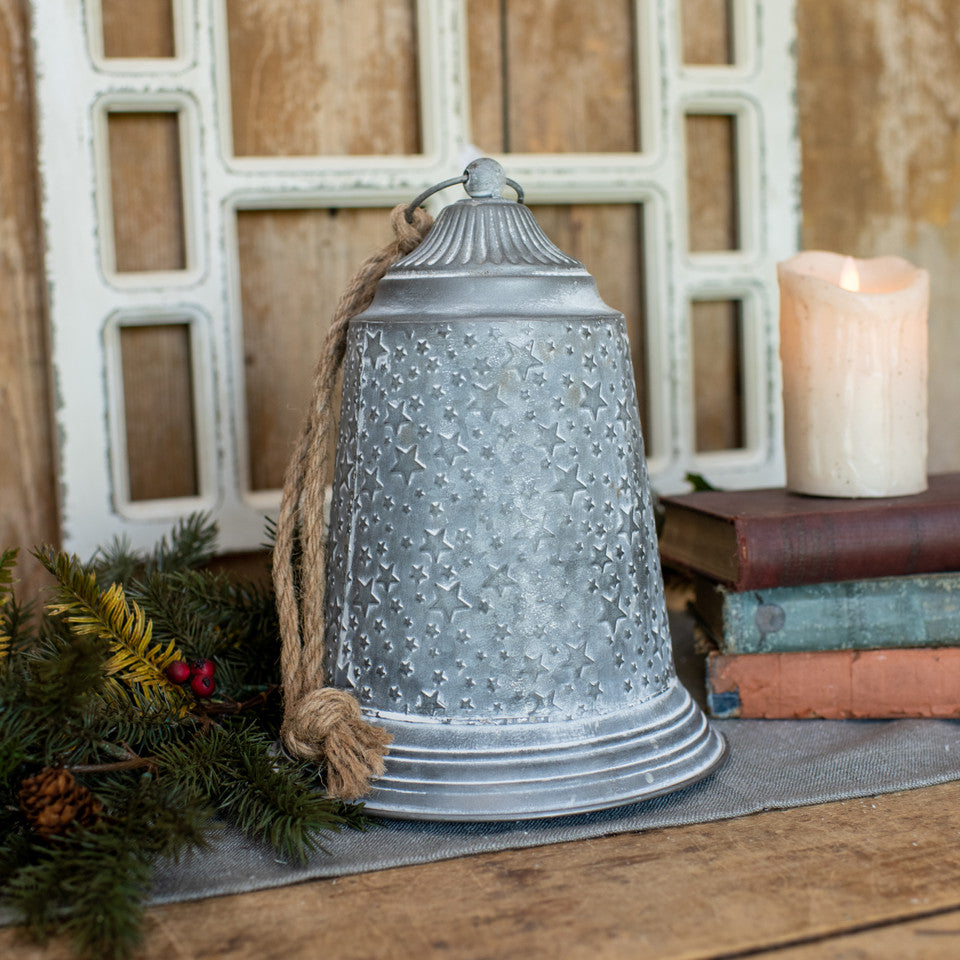 12" Star Cylinder Bell - Decorative Metal Bell with Star Design