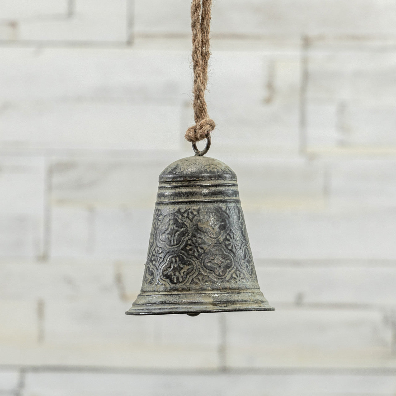 6" Trumpet Galvanized StarFligree Bell, Christmas bell ornament, Metal vintage silver bell