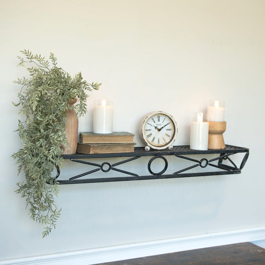 Black Metal Farmhouse Shelf, Rustic Patina Shelf, Metal Mantel Shelf, Faux Mantel, Criss Cross Hanging Shelf