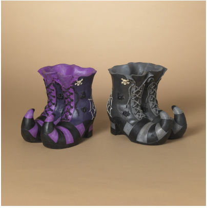 Whimsical Witch Boot Vase, Ceramic Witch boot container