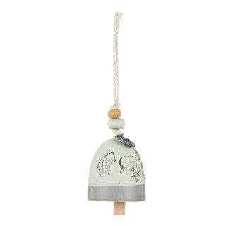 Winnie The Pooh Bell Chime - Friendship , Mini Stoneware White, Grey, and Brown bell chime