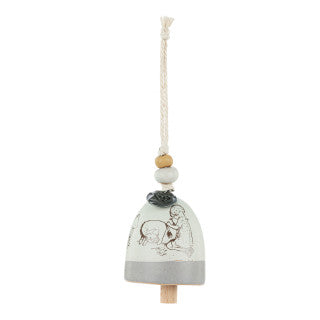 Winnie The Pooh Bell Chime - Friendship , Mini Stoneware White, Grey, and Brown bell chime