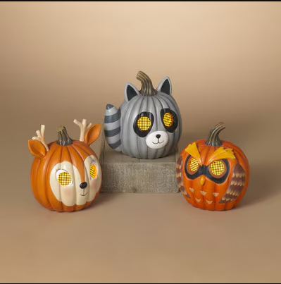 8.4"H Battery Operated Lighted Resin Pumpkin Critter with Moving Eyes