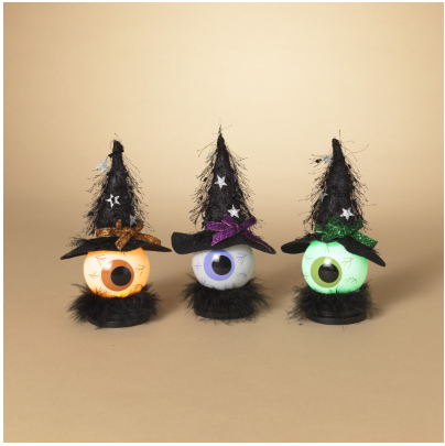 Lighted Halloween Eyeball Decoration - 8.3"H Glass Fabric - Assorted Colors