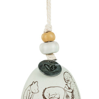 Winnie The Pooh Bell Chime - Friendship , Mini Stoneware White, Grey, and Brown bell chime