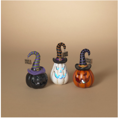 Lighted Resin Halloween Pumpkin Figurine - 5.5"H - Assorted Colors