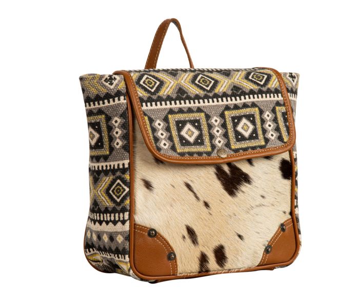 Bison Ridge Backpack Bag With Hair-on Cow Hide, Myra Purse Bookbag