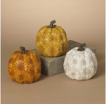 Fall Shelf Setter Sunflower Pumpkins Glittered and Imprinted with Sunflowers